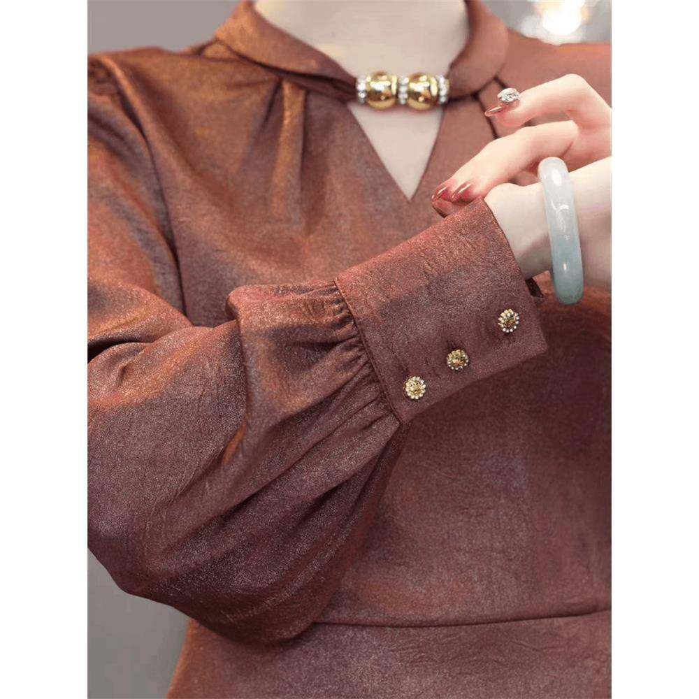 绝美小衫女春秋2025新款时尚气质高端独特气质别致衬衫红金色上衣,淘宝优惠券,粉丝福利购,淘宝优惠卷