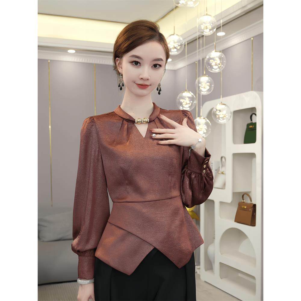 绝美小衫女春秋2025新款时尚气质高端独特气质别致衬衫红金色上衣,淘宝优惠券,粉丝福利购,淘宝优惠卷