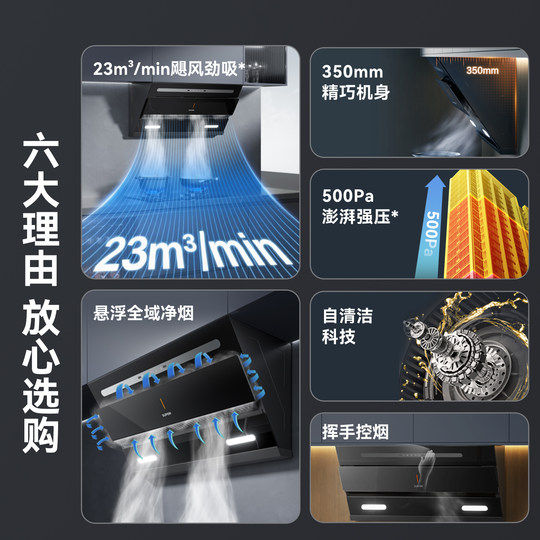 Supor no-disassembly and washable range hood 23m high suction power