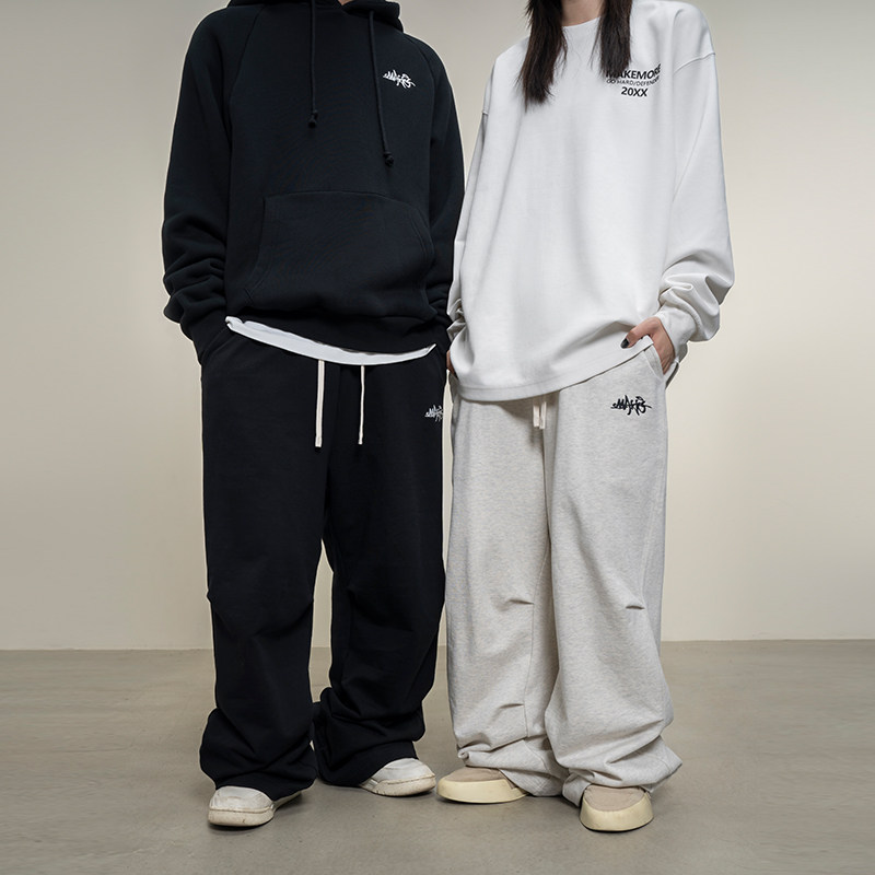 Makemore裤子男‘立体抽褶’纯棉白色宽松直筒格雷系休闲运动卫裤,淘宝优惠券,粉丝福利购,淘宝优惠卷