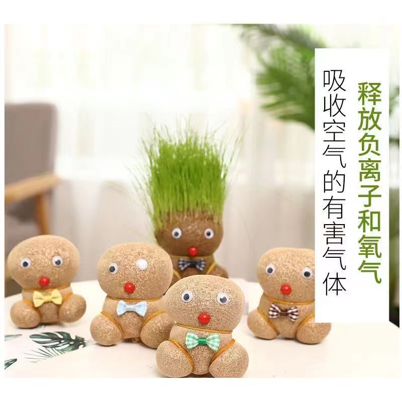 草头娃娃盆栽室内书房办公桌面创意趣味植物四季好养易活水培绿植 - 图1