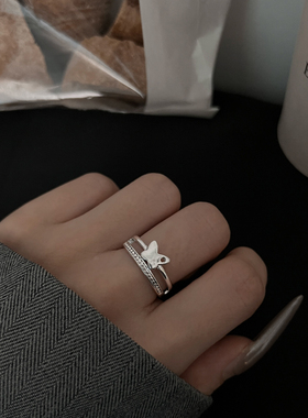 双层蝴蝶戒指食指环日韩