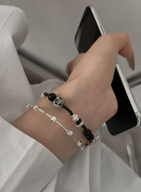 双层黑色叠戴串珠手链
