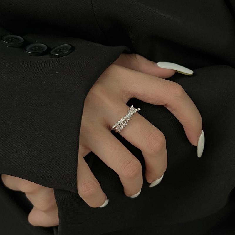 KANSAI交错镶嵌锆石戒指女小众冷淡风个性指环韩版时尚设计感配饰 - 图1