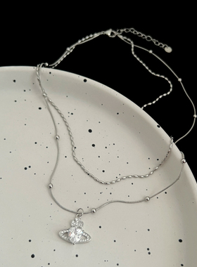 土星碎银双层叠戴项链