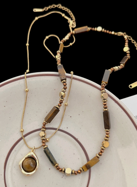 复古串珠虎眼石项链高级感配饰