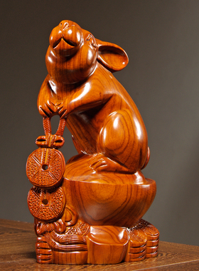 花梨木雕兔子摆件实木十二生肖家居客厅书房装饰摆设红木工艺礼品