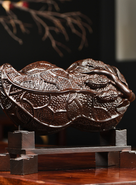 黑檀木雕一生平安摆件实木花生如意家居客厅摆设红木装饰工艺礼品