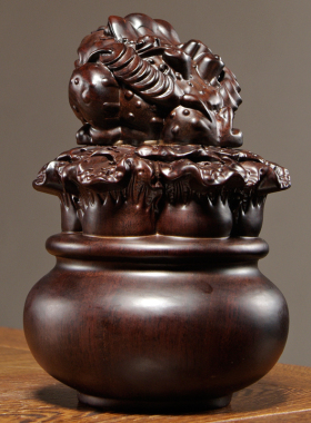 黑檀木雕金蟾聚宝盆摆件家居客厅装饰店铺公司开业送礼红木工艺品