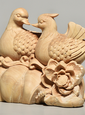 黄杨木鸳鸯小摆件 雕刻精美 摆放美观 文房