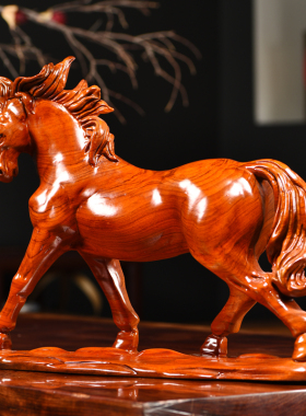 花梨木雕生肖马摆件实木质马到成功红木工艺礼品家居客厅办公装饰