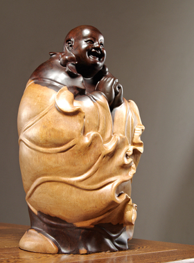 黑檀木雕刻弥勒佛像摆件大号实木笑佛家居客厅玄关装饰红木工艺品