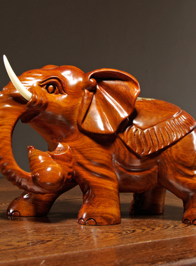 花梨木雕刻大象摆件一对木质象客厅电视柜装饰开业送礼红木工艺品