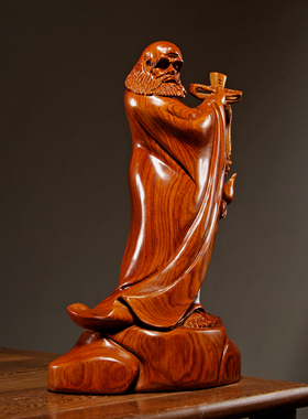花梨木雕刻达摩祖师佛像摆件实木家居客厅玄关禅意装饰红木工艺品