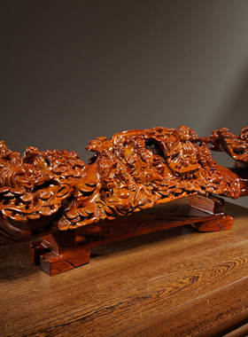 花梨木雕刻八仙过海如意摆件大号家居客厅公司装饰开业送礼工艺品