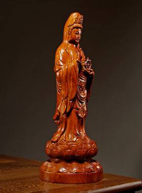 花梨木雕法轮观音菩萨佛像摆件实木南海观世音客厅摆设红木工艺品