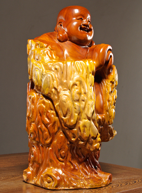 花梨实木雕弥勒佛像摆件大号红木工艺品雕刻笑佛家居客厅桌面装饰