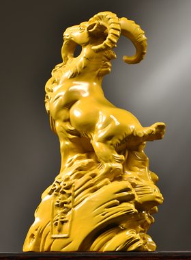 黄色实木雕刻十二生肖羊摆件新中式领头羊客厅装饰开业新居送礼品