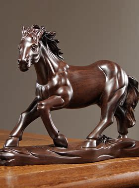 黑檀木雕十二生肖马摆件实木动物马工艺品家居客厅电视柜摆设饰品