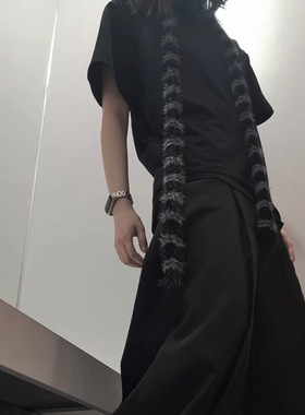 毛绒银环蛇条纹围脖搭配凹造型装饰细窄小围巾百搭朋克ins风穿搭