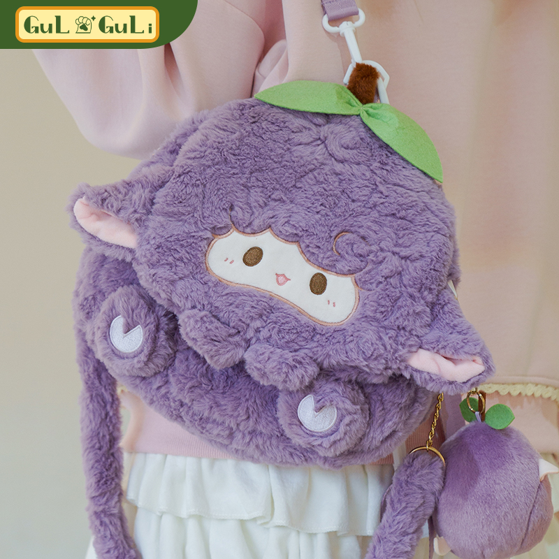【古力古力】紫色茄子小羊双肩背包包可爱毛绒玩偶大脸书包女JK萌 - 图1