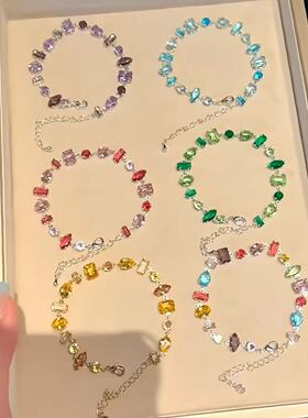 夏日森系爆闪绿色锆石手链女小清新高颜值轻奢小众显白度假风手饰