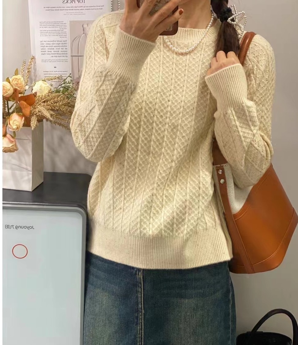 圣仕莲5892 秋冬金丝线绢纱低圆领显瘦套头毛衣打底针织衫女上衣,淘宝优惠券,粉丝福利购,淘宝优惠卷