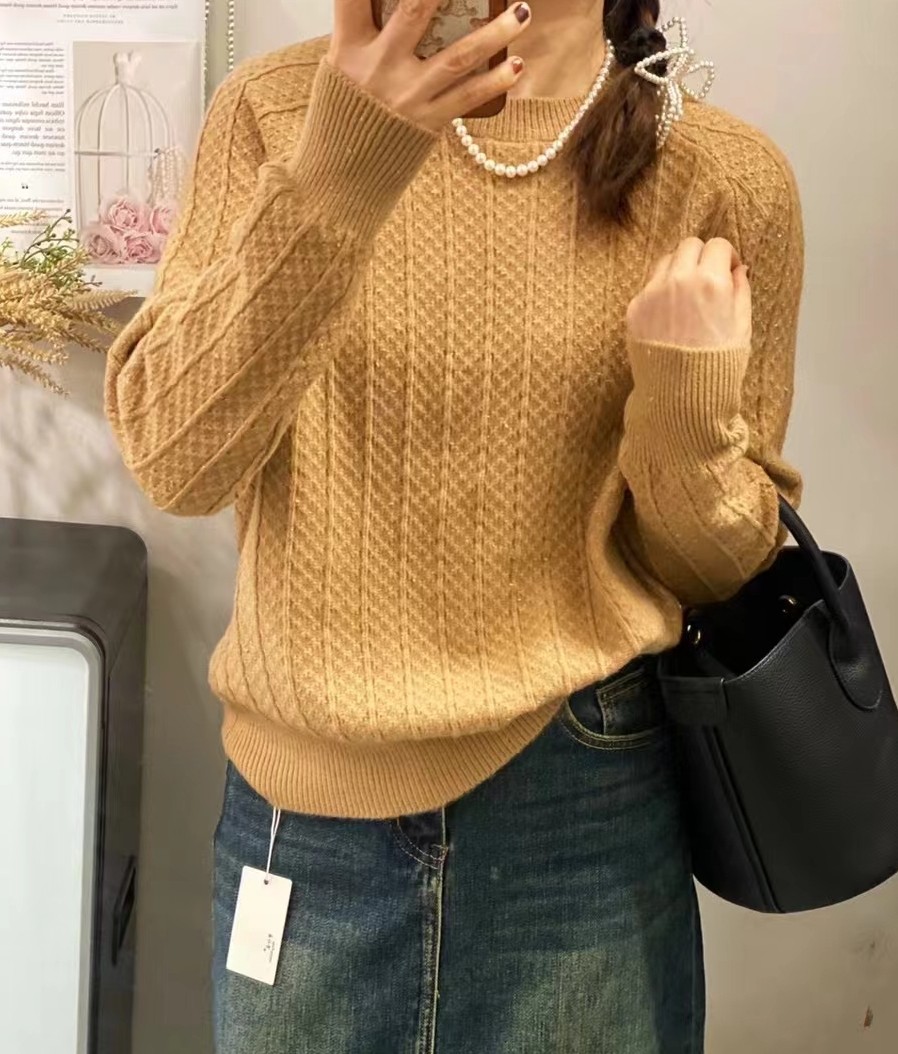 圣仕莲5892 秋冬金丝线绢纱低圆领显瘦套头毛衣打底针织衫女上衣,淘宝优惠券,粉丝福利购,淘宝优惠卷