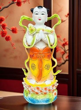 陶瓷金童玉女神像善财童子龙女童男童女摆件神像家用供奉佛像像体