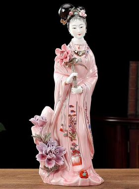 何仙姑陶瓷神像仙女姑娘荷花仙子佛像古典居家供奉保平安神位像体