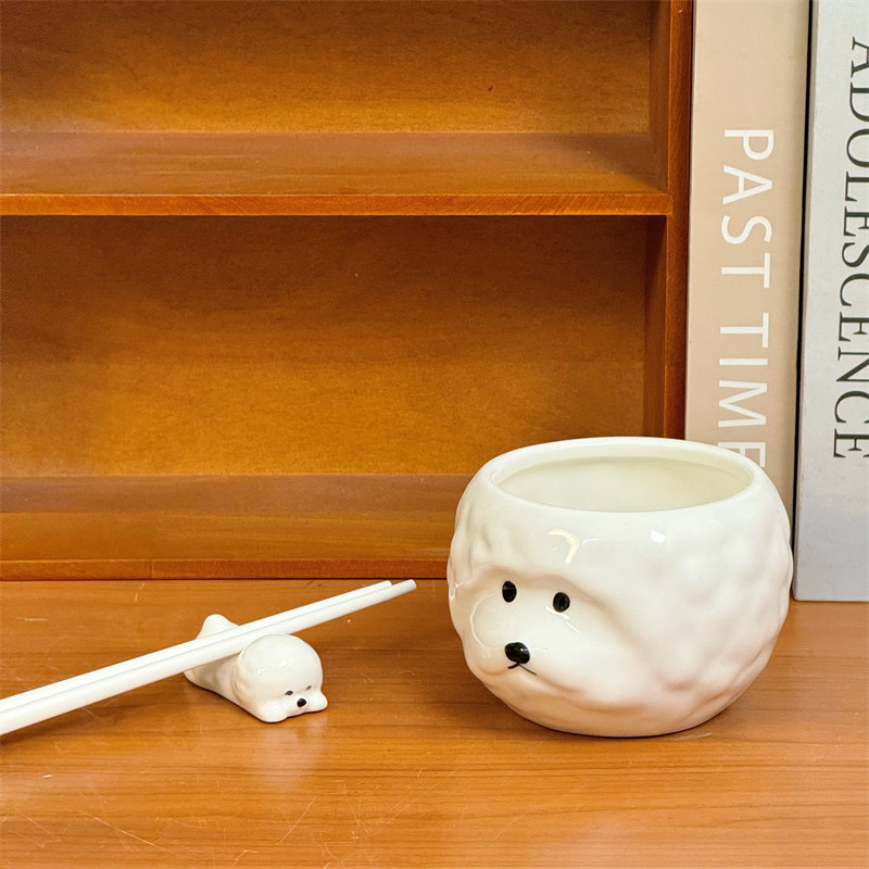 创意搞怪比熊小狗陶瓷碗家用吃饭碗高颜值汤碗沙拉碗送礼生日礼物