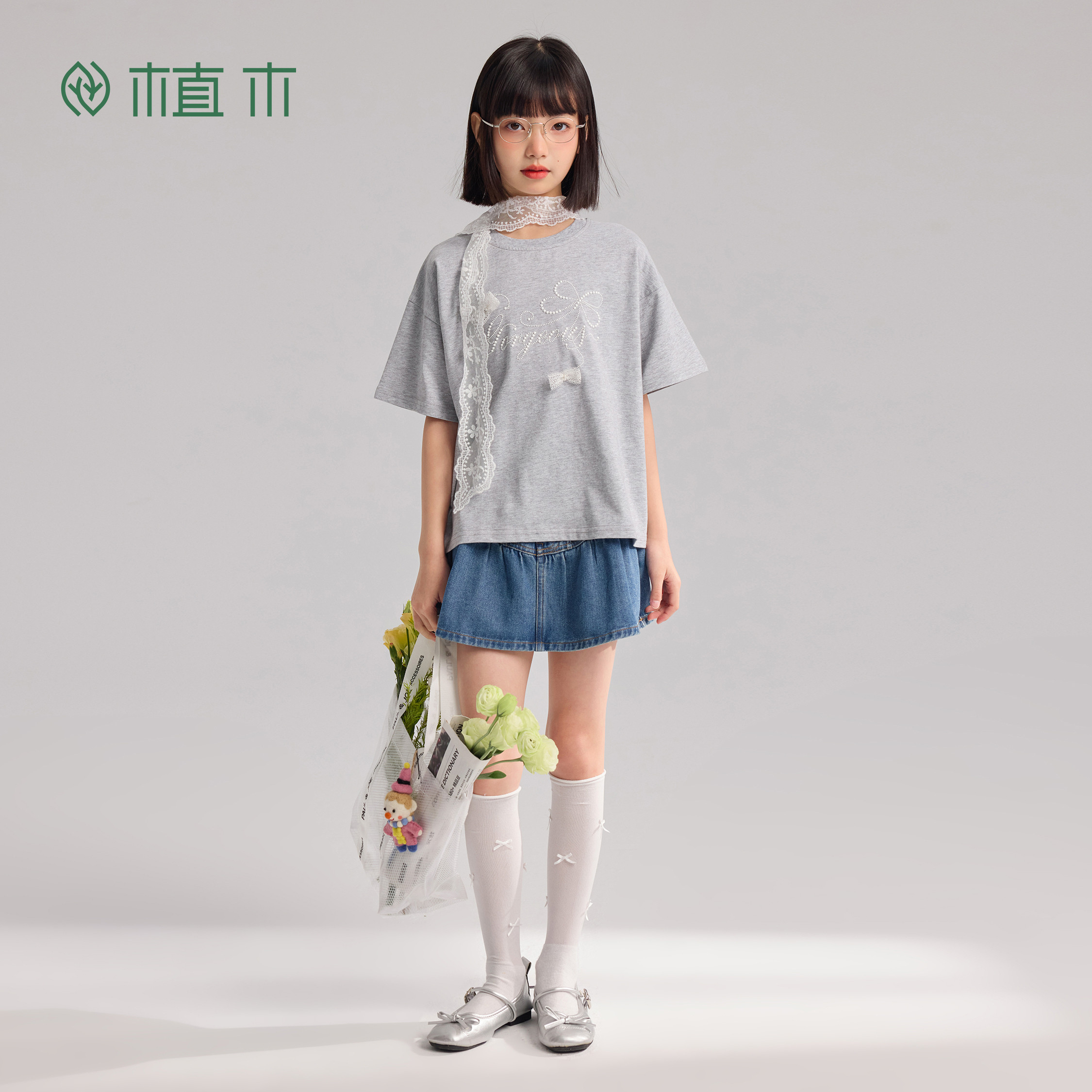 植木童装【lace蕾丝】女童圆领T恤儿童5A抗菌T恤纯棉2026春季新款,淘宝优惠券,粉丝福利购,淘宝优惠卷