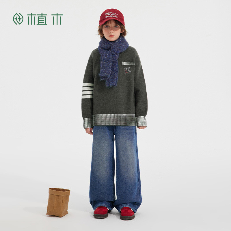 植木童装 儿童裤子2025秋冬新款中大童奥粒绒牛仔裤男童加绒裤子,淘宝优惠券,粉丝福利购,淘宝优惠卷
