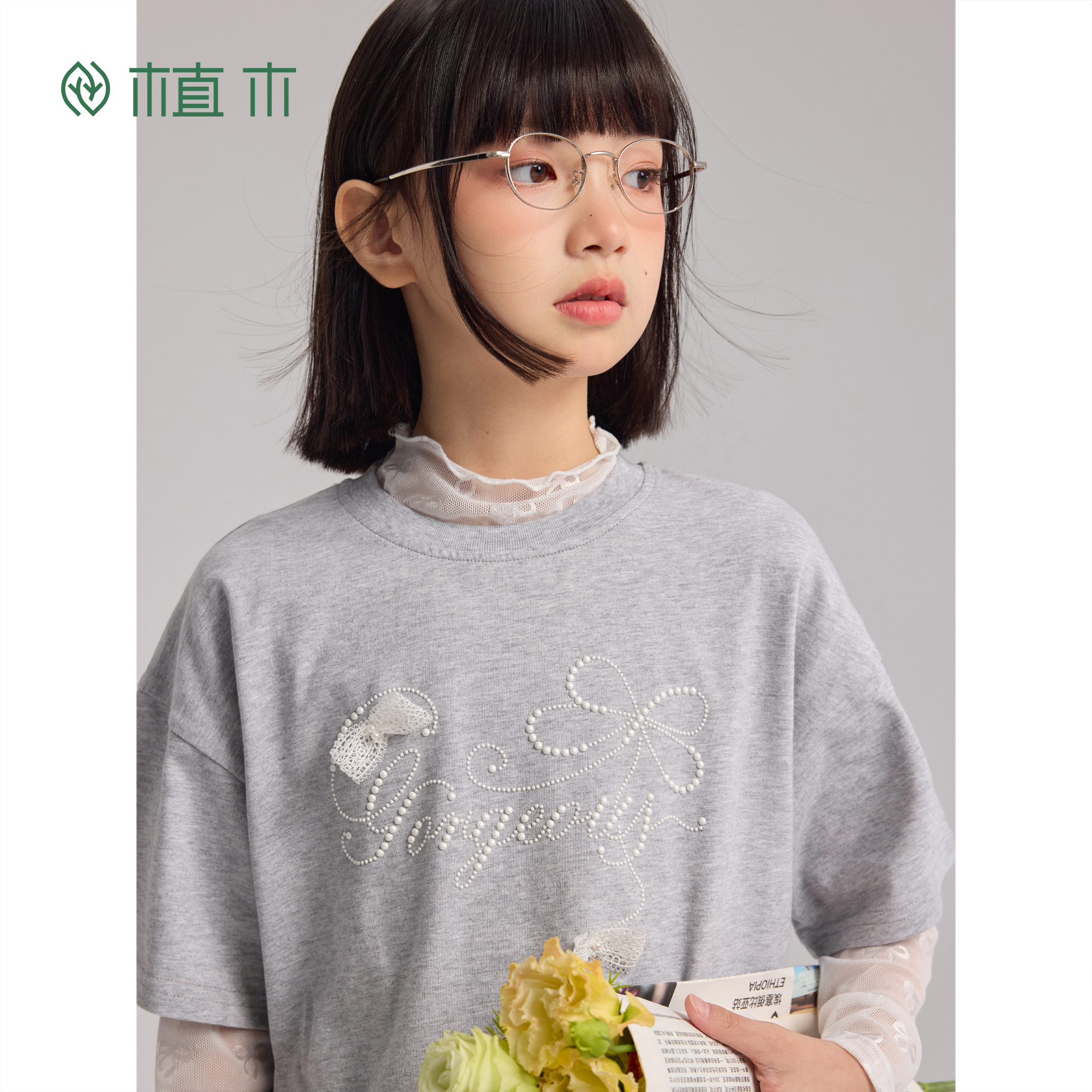 植木童装【lace蕾丝】女童圆领T恤儿童5A抗菌T恤纯棉2026春季新款,淘宝优惠券,粉丝福利购,淘宝优惠卷