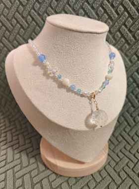 回纹白水珍珠玉髓项链