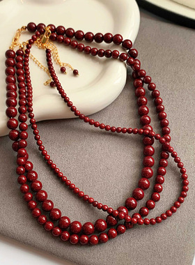 日本gentle motto安可拉红珍珠项链女夏季不掉色轻奢小众百搭