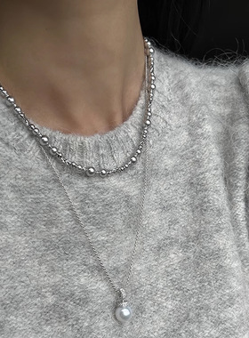 日本gentle motto波光粼粼真多麻灰色珍珠项链女长款百搭轻奢