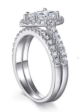 S925纯银戒指女套装欧美时尚水滴形锆石925純銀套戒叠戴珠宝ring