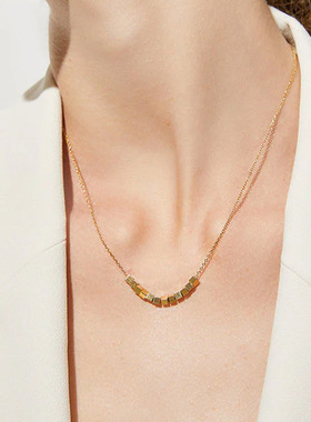 几何小方块窜吊坠项链钛钢镀18K金ins冷淡风欧美时尚女潮锁骨链