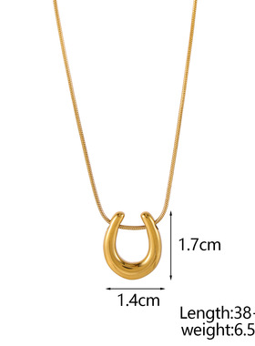 欧美U型马蹄吊坠项链钛钢镀18K金ins极简蛇骨链女时尚轻奢锁骨链