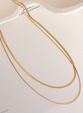 极简风格蛇骨链套链欧美ins风IPG14K镀金搭配项链双层叠带锁骨链