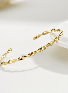 14k金钛钢扭曲螺旋开口韩国手环