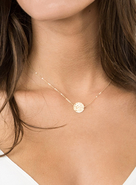 锤纹圆牌钛钢锁骨链ins网红同款