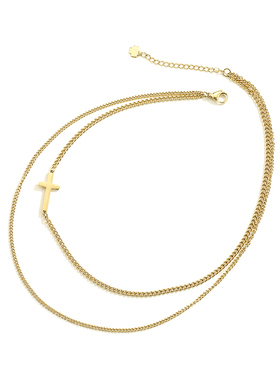 ins双层14k金欧美十字架吊坠新品