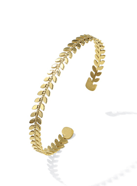 法国钛钢橄榄枝名媛风手镯新品