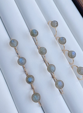 925纯银天然宝石戒指女日韩简约小众设计蓝色拉长石戒子轻奢