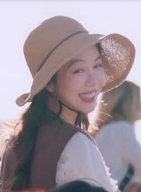 姜妍同款大檐防晒蝴蝶结渔夫帽