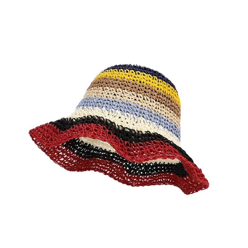 明星同款彩虹草编帽子女夏2024新款出游海边沙滩显脸小防晒遮阳帽
