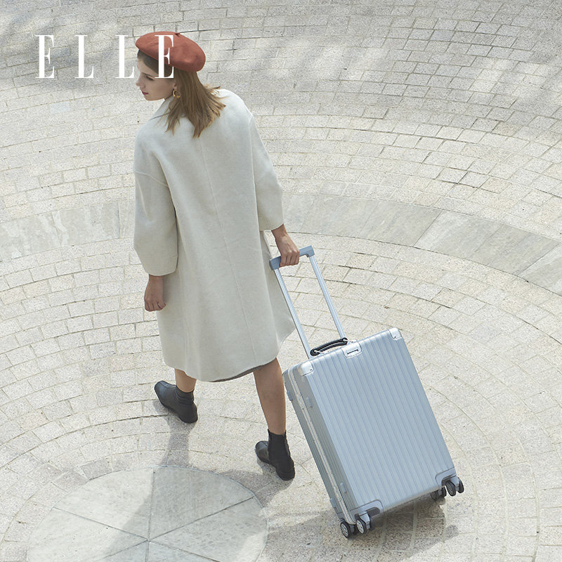 ELLE铝框拉杆箱镜面复古旅行箱行李箱女20寸登机密码箱高级感箱子_虎窝淘
