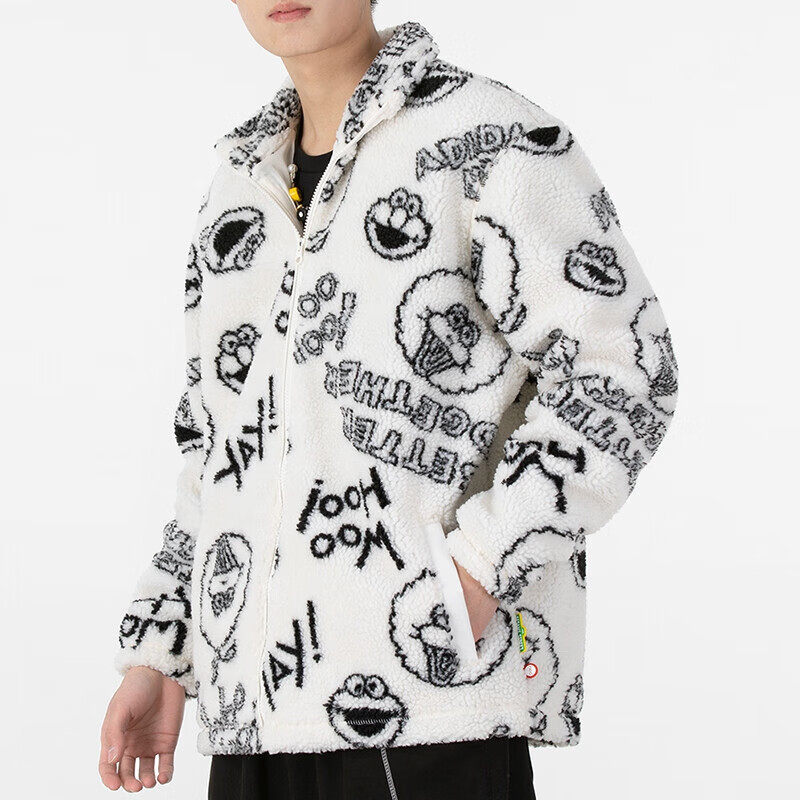 Adidas阿迪达斯男女同款秋季摇粒绒夹克印花宽松休闲外套HD7298-图0